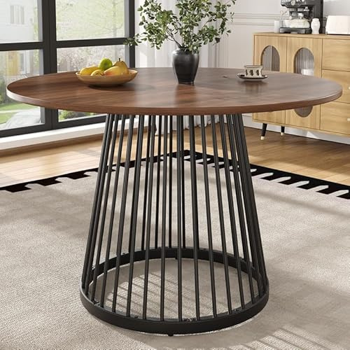 LORISMAI Table à Manger Ronde (80×80×76cm), Table de Cuisine, Basse pour 4,adaptée à la Salle à Manger, Couleur Noyer et aux Pieds Noirs