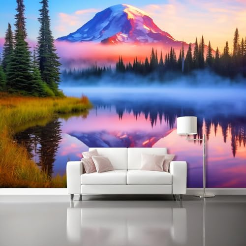 Fototapete 300 x 210 cm 3D Vliestapete Wandbild, Natürliche Berge Seen Mustertapete Wandtapete, Wohnzimmer Schlafzimmer Tapete Mädchenzimmer Spielzimmer Kindertapete Wanddeko, Blau