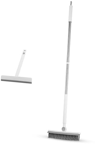 Swan Elevate Seamless Squeegee & Angled Scrubbing Brush with Built-in Squeegee Set, 5 Layer Bristles, Perfect for Wet Rooms, Showers, Windows, Rust-Resistant and Hanging Storage, White