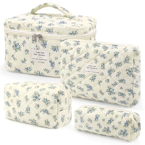 beifon Set di 3 trousse cosmetiche da donna con motivo floreale, borsa da trucco, borsa per trucco, borsa per trucco, borsa per il trucco, borsa per il lavaggio, grande donna e ragazza, Set da 4 pezzi