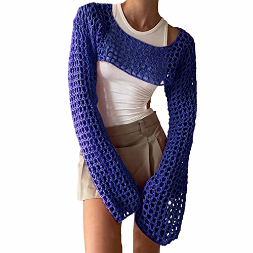 Generico Top Corto da Donna in Maglia all'Uncinetto, Coprispalle Sexy Y2k Scava Fuori Maglione Lavorato a Maglia ritagliato Vedere Attraverso Bikini Copricostume