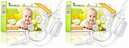 Nasensauger Baby. Original Airmed's Nasensauger. KLINISCH GETESTET, sicher und sanft. Nasensekretsauger mit 2 Saugköpfen & Gratis Reinigungsbürste. Für jeden Staubsauger geeignet (Packung mit 2)