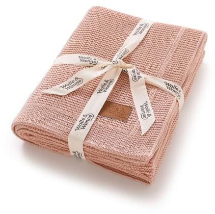 Wolle & Wonne Baby-Sichere Weiche Gestrickte Baumwolldecke - Neugeborenen-Pucktuch Kinderbett-Bettwäsche (pink)