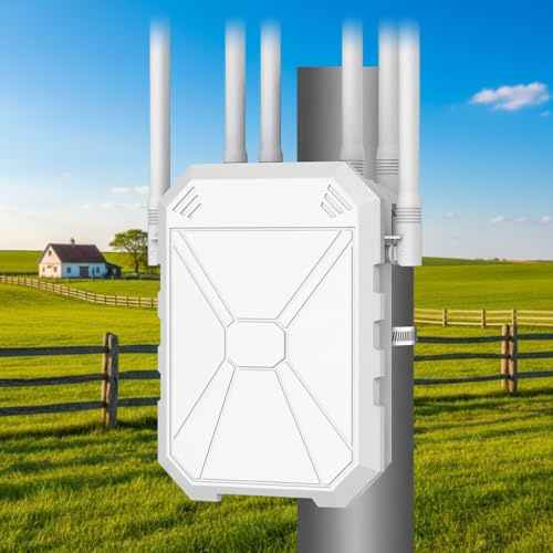 AC1200 Outdoor WLAN Repeater, Dual Band WLAN Verstärker mit 1200 Mbit/s, Wetterfest IP67, WiFi Extender mit High-Gain Antennen, Access Point/Router/Repeater Modus für Garten, Hof, Camping & Starlink