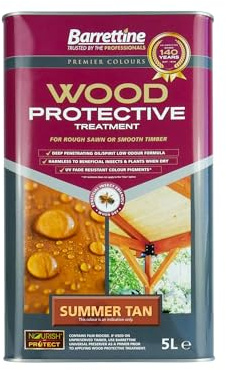 Barrettine Wood Protective Treatment (Summer Tan, 5L) - Ideal Treatment for Outdoor Treated Timber Structures. Wood Protector Oil with Water Repellent Qualities. UV & Fade Resistant.