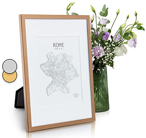 Casa Chic Bilderrahmen mit Passepartout 31x23 cm für Urkunde und Collage Glas Fotorahmen Aufstellen/Wandmontierter Rahmen vertikal/waagerecht Metall Bilderrahmen