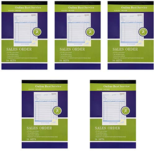 5 Pack Large Sales Order Book Receipt Invoice Duplicate Carbonless 50 Sets 5.9/16 X 87/16