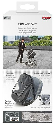 reer DesignLine RainSafe Regenschutz für Babyschale, gute Luftzirkulation, mit Reflektor-Elementen und Aufbewahrungstasche, Regenschutz für Babyschale - DesignLine