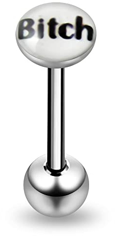 Monster Piercing Zungenpiercing Intimpiercing | 316L Chirurgenstahl | Bitch Aufdruck | Stabstärke: 14G (1,6 mm) | Stablänge: 16mm | Hypoallergen