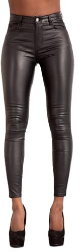 Glook Pantalon Femme Simili Cuir Noir Taille Haute, Skinny Fit - Pantalon Cuir Femme Sexy avec Poches Fonctionnelles (38, Noir)