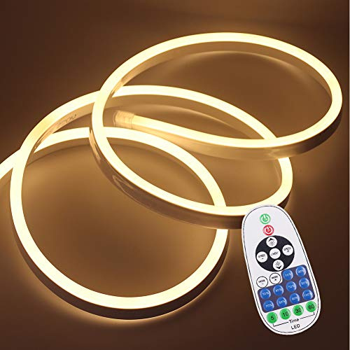 XUNATA 12M Warmweiß 220V Dimmbares LED Neon Streifen IP65 Wasserdicht Diffusion Flexibles LED Lichtschlauch mit 23 Tasten IR Fernbedienung und 220V 750W Transformator Netzteil