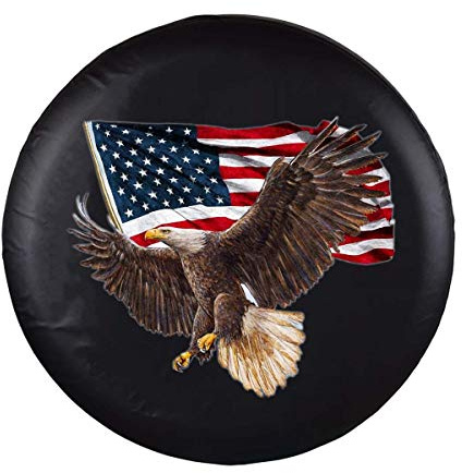 Spare Tire Cover, Wheel Cover with American Eagle USA Flag PVC Leather Waterproof Dust-Proof Universal Fit for Jeep Trailer RV SUV Camper Vehicle (15 Inch)