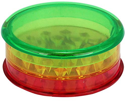 Plastic Grinder 60 mm Three Parts Including Storage Choose Your Favourite Colour (Rasta) for Pine Nuts and Chilli Peppers, 1x