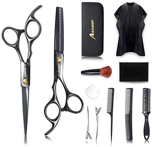 Hair Cutting Scissors Set by Aszwor Hairdressing Shears Kit 12 PCS Professional Haircut Scissors Kit with Hair Cutting Scissors, Thinning Shears, Multi Use Haircut Kit for Home Salon Barber
