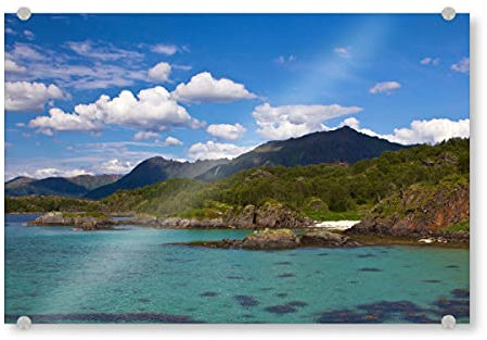 artboxONE Acrylglasbild 60x40 cm Natur Sommer auf den Lofoten Bild hinter Acrylglas - Bild küste Berge Fjord