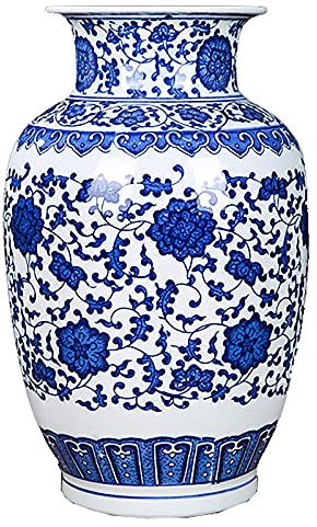 RTYHN Traditionelles Blau und Weiß Porzellanvase,Handbemalte Porzellan-Vase,Blumenvase für Heimdekoration,China Ming-Stil