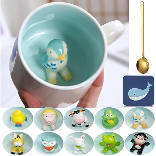 Arawat pingvinmugg pingvin gåva 3d djurmugg rolig kaffemugg 350 ml te mugg med sked & underlägg keramisk kaffemugg födelsedagspresent till flickvän moster mormor mugg med pingvin inuti