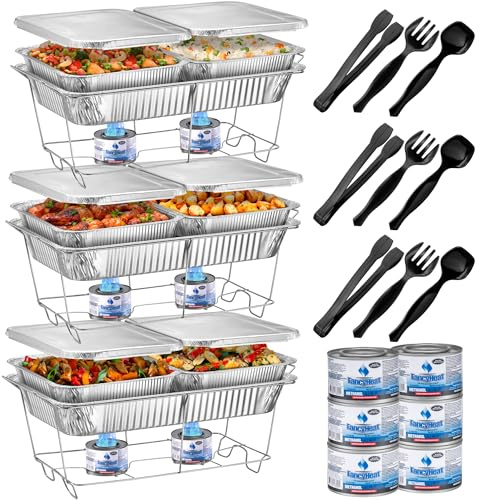 Disposable Chafing Dish Buffet Set, Food Warmers for Parties, Complete 33 Pcs of Chafing Servers with Covers, Catering Supplies with Full-Size Pans (9x13), Warming Trays for Food with Utensils & Lids