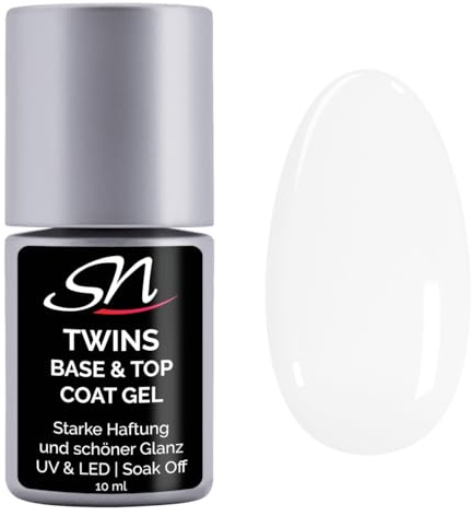SN Nageldesign Twins Top und Base Coat Gel UV LED 2 in 1 UV Nagellack Überlack Unterlack soak off Nägel Nail UV Lack 10ml