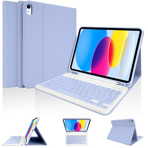 LAMA Bluetooth Keyboard Case for iPad A16 11 & 10th Gen 10.9, Purple