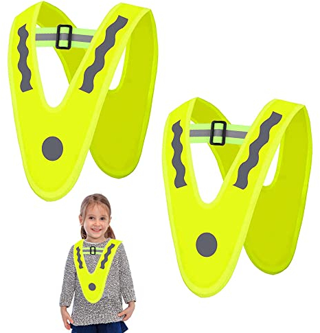 ZJRung Leichte Warnweste Kinder 2 Stück V-Form Signalkragen Reflektorweste Warnschutzweste Kinder Sicherheitsweste Reiten für Kinder Fahrrad Auto Kinderwarnweste