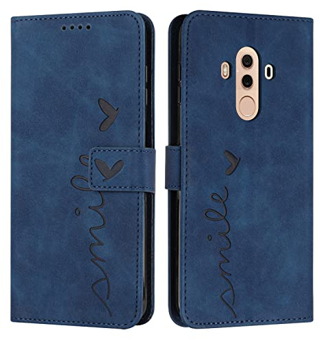 EATCYE Kompatibel Mit Huawei Mate 10 Pro Hülle - Premium PU Leder Klapphülle Brieftasche Schutzhülle [Kartenfach][Ständer] (Blau)