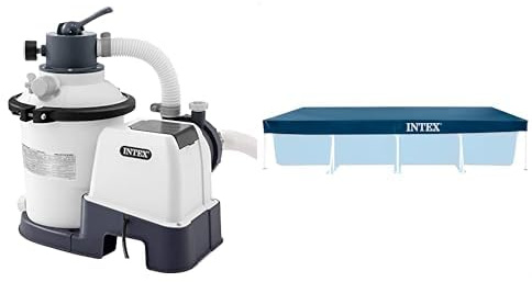 Intex Krystal Clear 26642 Filtre à Sable SX925 Blanc 2000 l/h & 28039 - Bâche Protection pour Piscine Rectangulaire Tubulaire 4M50 X 2M20