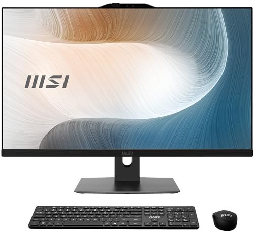 MSI Modern AM272P 12M-661FR PC Tout-en-Un - 27 IPS, Intel Core i7-1255U, 16 Go DDR4, SSD 512 Go NVMe, WiFi 6E, Webcam et Haut-parleurs intégrés, Clavier et Souris sans Fil, Windows 11 Pro - Noir