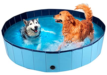 maxxpro Hundepool - 160 x 30 cm - Große Hunderassen - Faltbar - Anti-Rutsch-Boden - mit Entleerungsventil - Blau