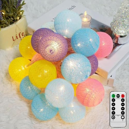 Ciskotu Fairy Lights LED String Lights - 3.8M 20 Pcs UK Plug 8 Lighting Modes Cotton Ball String Lights with Remote Control for Wedding Party Home Christmas Decoration