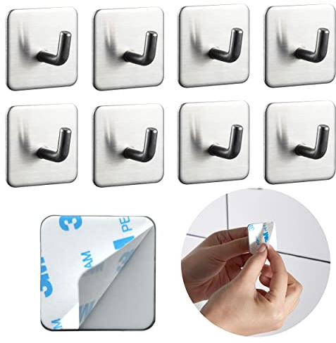 DEKAZIA® Set 8 Ganci Adesivi Acciaio Inox Spazzolato, Appendi Strofinacci | porta asciugamani, gancio accappatoio, senza forare, murali, cucina, per doccia