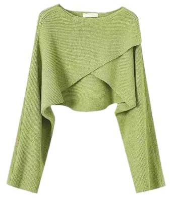 2023 Jersey Corto para Mujer Suéter Irregular De Manga Larga Tejido para Otoño Army GN L