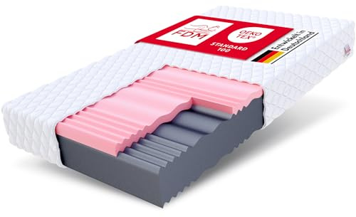 FDM Matratze 100x200 cm Härtegrad H3 H4 Höhe 14 cm Kaltschaummatratze HR-Schaum Visco-Schaum 7 Komfortzonen mit Hypoallergenem Waschbarem Jersey Bezug Oeko-Tex Select