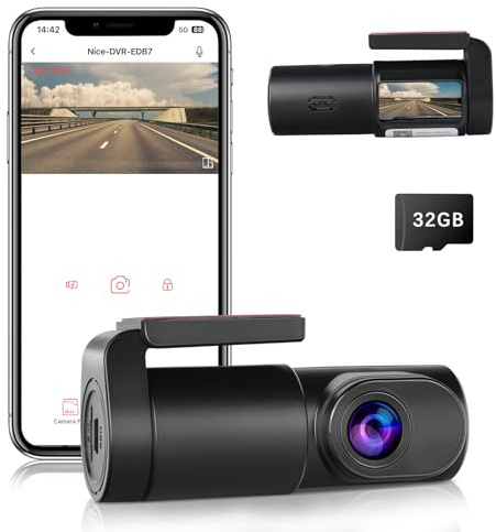 DINGBLUE Dash-Cam-Front with SD Card 1080P Mini-WiFi-DashCam-for-Cars DVR Car Camera Dash with 0.96 mini screen,140° Wide Angle FOV,Parking Monitor,Super Night Vision,App Control,G-Sensor