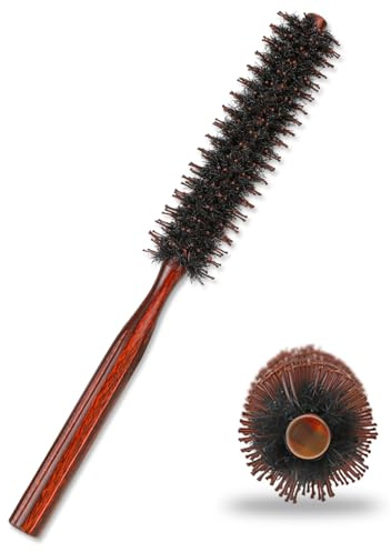 Mozeat Lens Rundbürste Wildschweinborsten 3,4cm Kleine Runde Haarbürste Mini Borsten Bart Bürste für Männer Roll-Haarbürste zum Föhnen Natürlichen Lockenbürste für Frauen