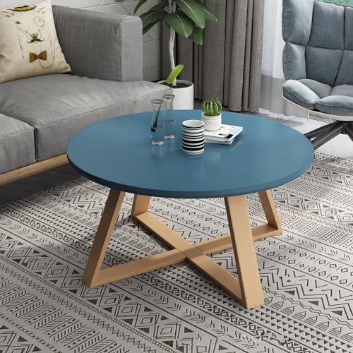 Runde Couchtische Holz For Wohnzimmer, Wohnzimmertisch Sofatisch Ablagetisch Tisch Wohnzimmer Kaffeetisch Für Wohnzimmer Balkon Flur, Stabil Einfach Zu Montieren ( Color : Blue , Size : 50*50*40cm )