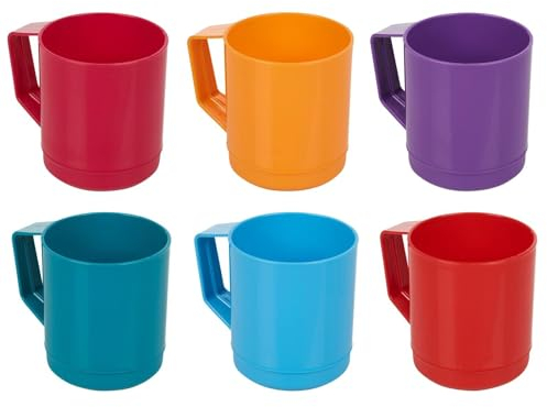 URBN-CHEF 6 Set Plastic Mug Tumbler Cup & Handle Party BBQ Microwave Dishwasher Safe 260ml (1 of Each Colour)