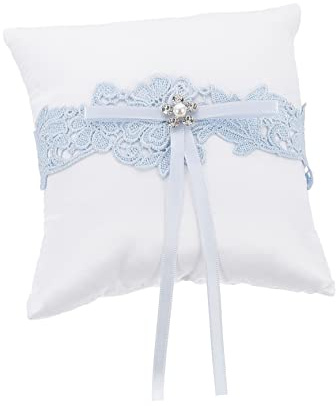 IMIKEYA 1 Pc Bow Ring Pillow Wedding Ring Sky Blue Wedding Pillow Bowknot Bows Ribbon Holder Throw Pillows for Couch Favors Diamond s Seat Cushion Bride Rose Lace