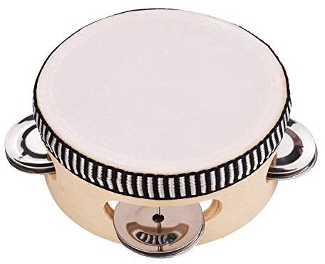 YIWENG 4 Zoll Holz Hand Tamburin mit Metall einreihig Jingles Schaffell Trommel Haut Tamburine Entertainment Musical Timbrel für Erwachsene Dancine Singing Party,tamborines musical instrument
