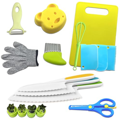 Kids Cooking Sets Real Cooking Montessori Kitchen Tools for Toddlers Kids Safe Knives for 2/3/4/5/6/7/8 Year Old