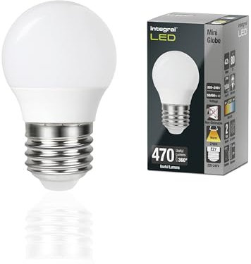 Integral Bombilla Mate Pelota de Golf LED E27 Cálido 2700 K, 470 LM, 4,2 W (equivalente a 40 W) No Regulable - Paquete de 2 - Eficiencia energética - para accesorios de pared y lámparas