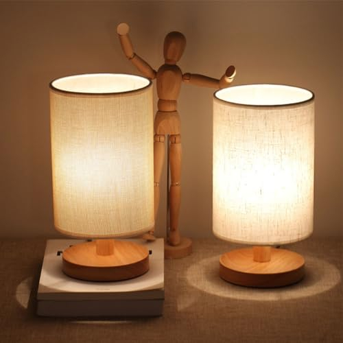 ACAREY Tischlampe Holz Laterne Deko Für Inne Nachttischlampe, Tischlampe Vintage, Kleine Tischleuchte, Retro Landhaus Laterne Für Deko Schlafzimmer, Wohnzimmer, Geschenke Für Frauen (2er Set)