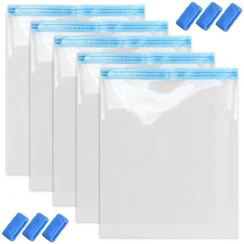 Rapidbok 6er 50 * 70cm Vakuumierbeutel für kleidung, Kompressionsbeutel, Wiederverwendbar Vakuumierbeutel, Vakuumbeutel zum Rollen, Aufbewahrungsbeutel Reise, Vakuumbeutel Reißverschluss Durchsichtig