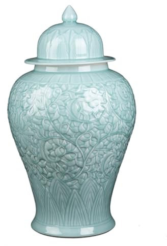 Vase en céramique bleue traditionnelle avec temple floral et le gingembre - Style chinois ancien - Vase à fleurs décoratif en céramique - B : haut 80 cm