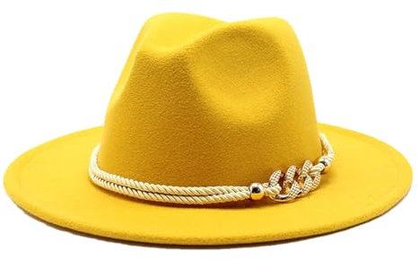 Dvbfufv Weiße Fedora-Hüte für Damen und Herren, Party, Kirche, Hochzeit, Panama-Jazz-Filzhüte, gelb, M(56-58 cm)