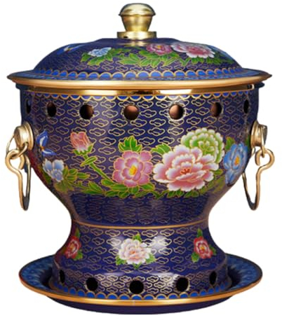 LoKori Kupfer-Hot Pot, Alter Pekinger Kupfertopf für Einzelpersonen, Chinesischer Traditioneller Cloisonné-Hot Pot, Kommerzielle Kleine Chafing Dishes für 1–2 Personen, Alkoholherd,F