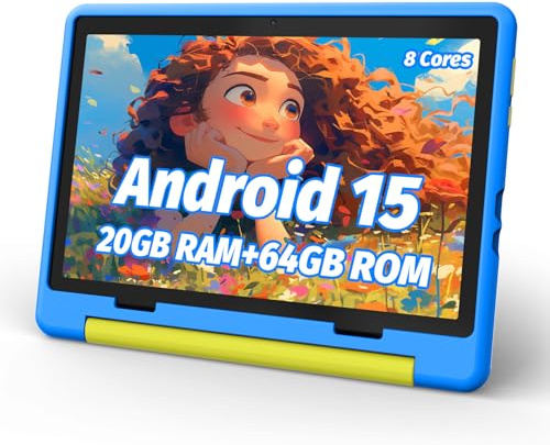 URAO - Tablet för barn, surfplatta Android 14 för barn 10 tum, surfplatta för småbarn Octa-Core 64 GB 1 TB TF expanderbart kort, barnsurfplatta med fodral, WiFi surfplatta, kontroll