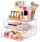Organizador de Maquillaje 3 en 1, Organizador de Cosméticos con 2 Cajones y Múltiples Compartimentos, 3 Plantas Caja Organizador de Maquillaje apilable Antideslizante para Pintalabios,Perfumes,Cremas