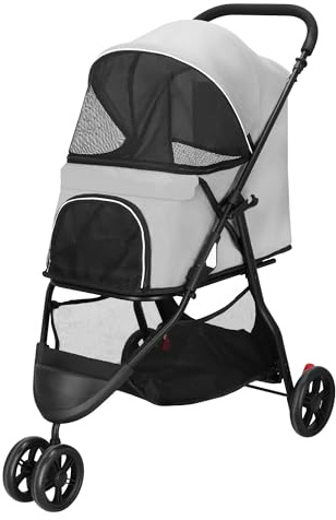 SPRINGOS Carrello per cani con tettuccio trolley fino a 15 kg passeggino per cani taglia L finestra di rete portaoggetti per acquisti gatti carrello per animali domestici