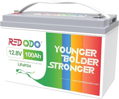 Redodo 12V 100Ah Batterie Lithium,Batterie LiFePO4 Énergie 1280Wh BMS 100A,Plus Légère et Plus Compacte Que Batteries AGM,4P4S,Poids 10KG pour Caravanes, Bateaux, Camping-Cars, Maison Solaire